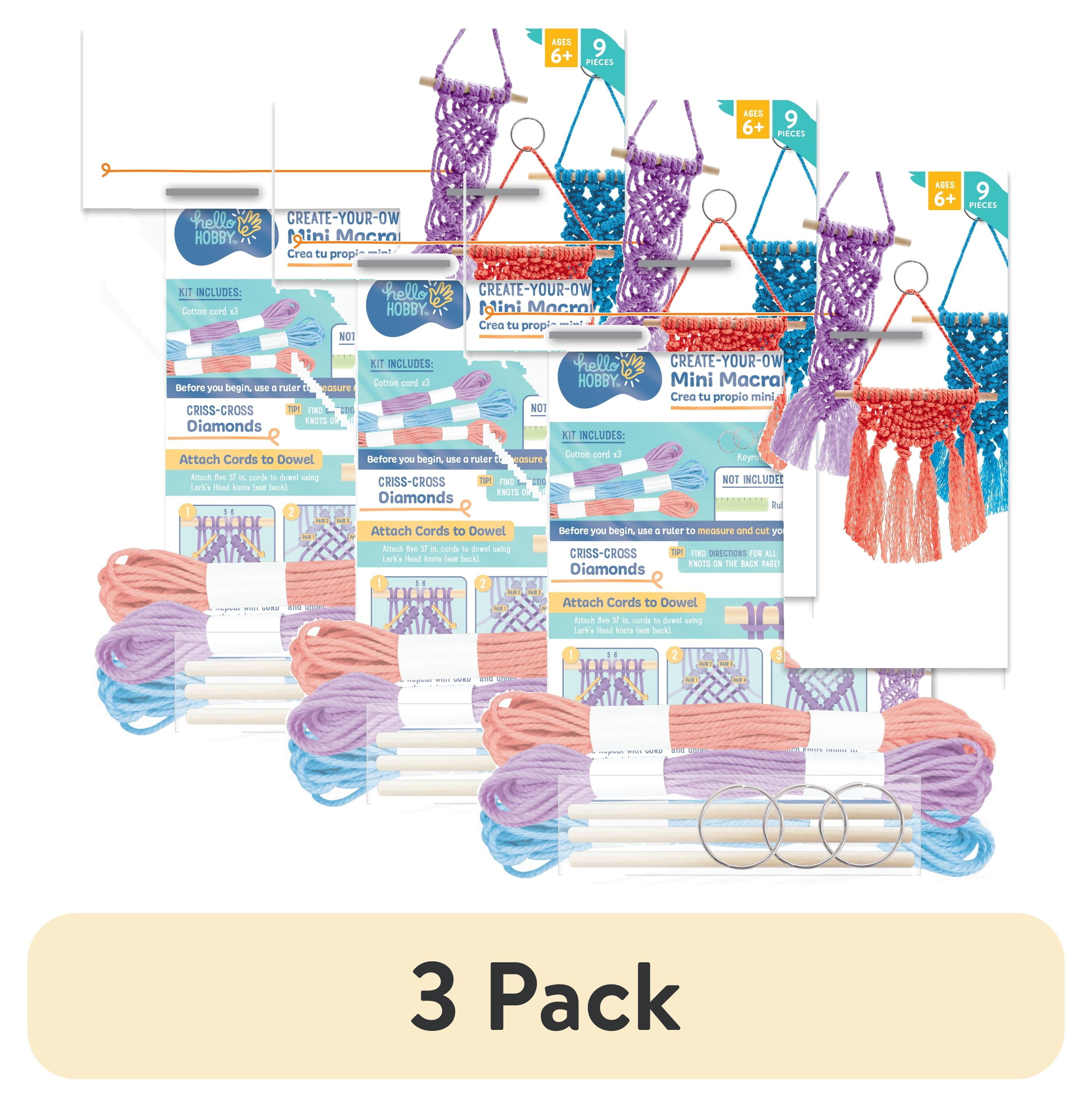 (3 pack) Hello Hobby Create Your Own Macrame, Craft Kit for Kids