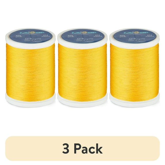 (3 pack) Hello Hobby Curry Yellow 102 100% Polyester All Purpose Thread, 300 Yards