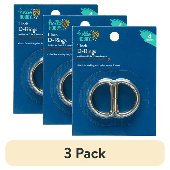 (3 pack) Hello Hobby Silver Metal D-Rings, Hook and Loop Sewing Fastener, 1", 4 Pieces