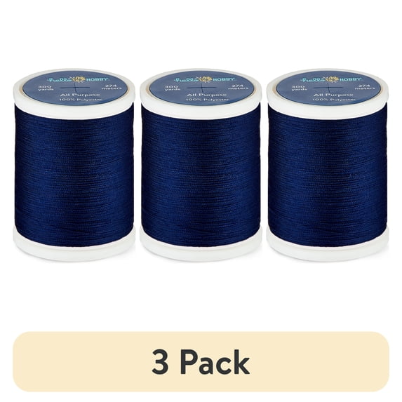 (3 pack) Hello Hobby Dark Blue 100% Polyester All Purpose Thread, 300 Yards