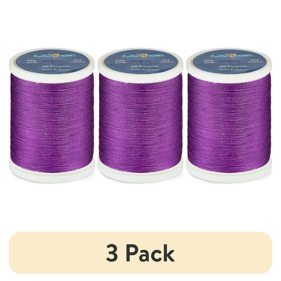 (3 pack) Hello Hobby Dark Orchid Purple 100% Polyester All Purpose Thread, 300 Yards