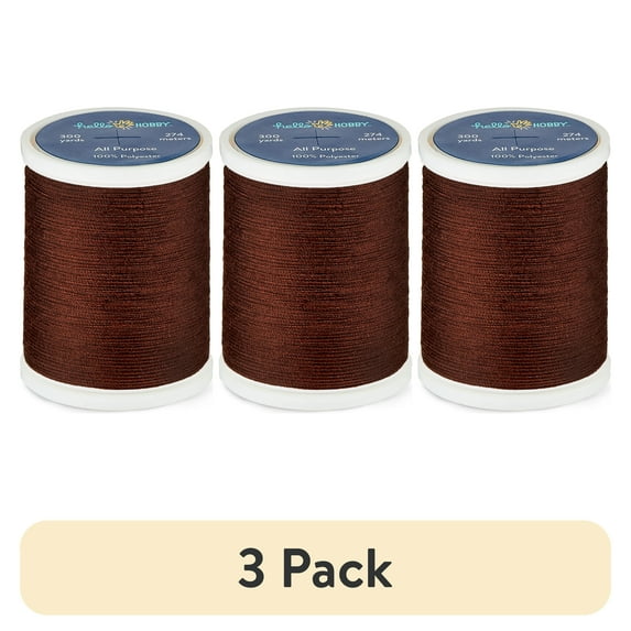 (3 pack) Hello Hobby Darkish Brown 100% Polyester All Purpose Thread, 300 Yards
