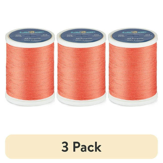 (3 pack) Hello Hobby Deep Apricot 100% Polyester All Purpose Thread, 300 Yards
