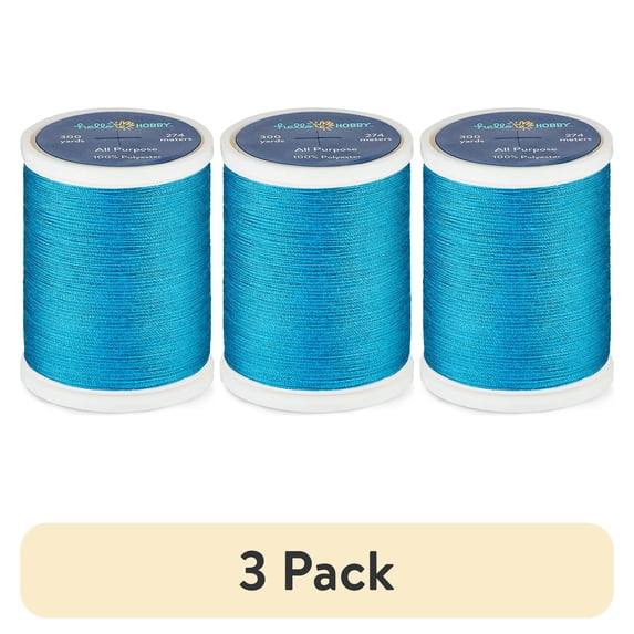 (3 pack) Hello Hobby Deep Aqua Blue 100% Polyester All Purpose Thread, 300 Yards
