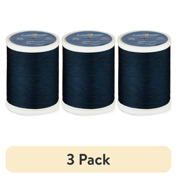 (3 pack) Hello Hobby Deep Blue 100% Polyester All Purpose Thread, 300 Yards