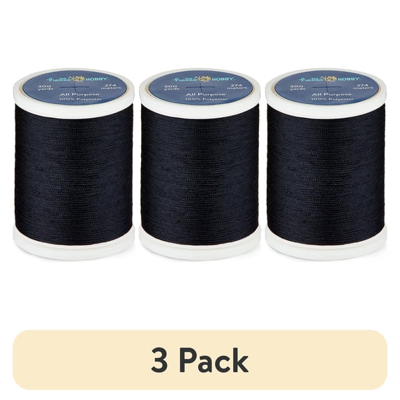 (3 pack) Hello Hobby Deep Marine Blue 100% Polyester All Purpose Thread, 300 Yards