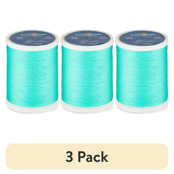 (3 pack) Hello Hobby Deep Mint 100% Polyester All Purpose Thread, 300 Yards