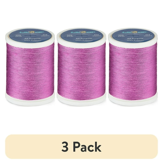 (3 pack) Hello Hobby Deep Orchid Purple 100% Polyester All Purpose Thread, 300 Yards
