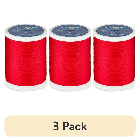 (3 pack) Hello Hobby Dragon Blood Red 100% Polyester All Purpose Thread, 300 Yards