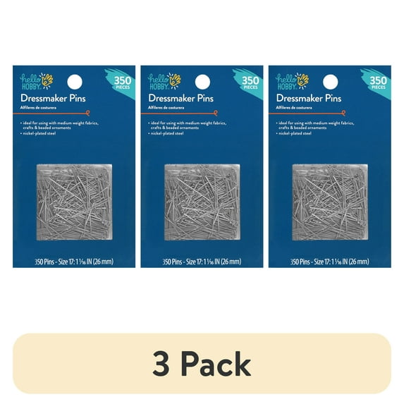 (3 pack) Hello Hobby Dressmaker Size 17 Steel Silver Pins (350 Count)
