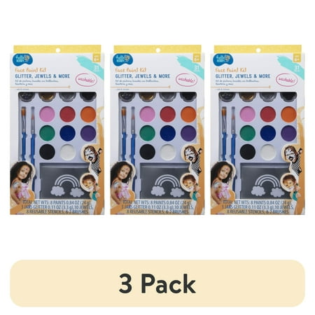 (3 pack) Hello Hobby Face and Body Art Face Paint, Variety Pack, Glitter, Jewels, 31 Pieces