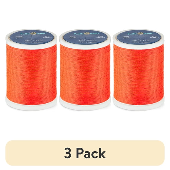 (3 pack) Hello Hobby Flower Orange 100% Polyester All Purpose Thread, 300 Yards