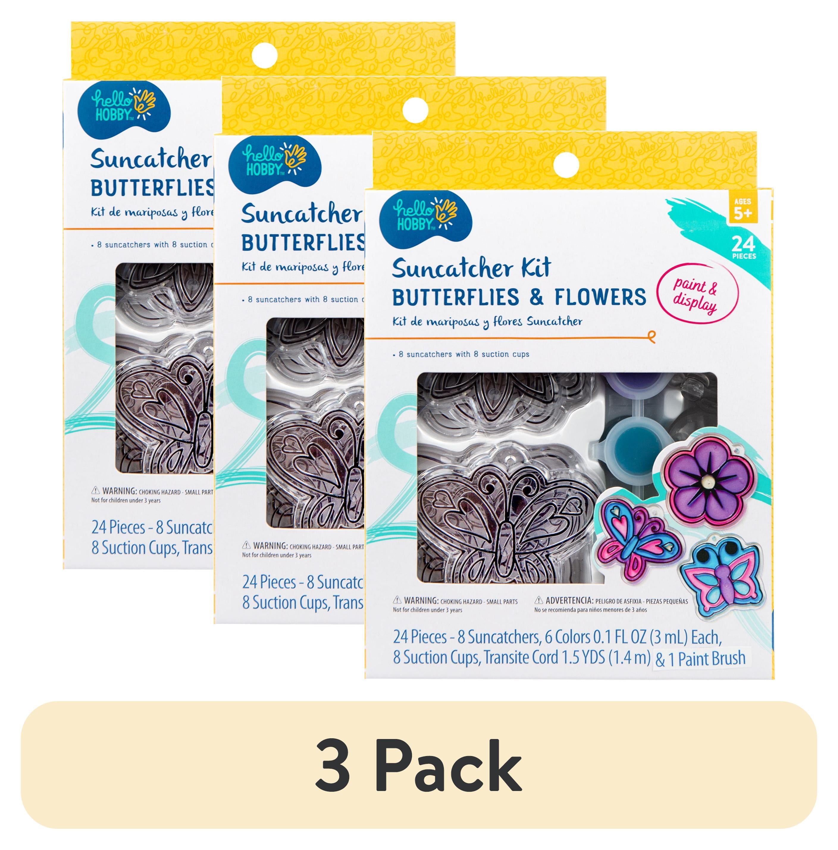 (3 pack) Hello Hobby Flowers & Butterflies Window Art, Customize 8 Plastic Suncatchers