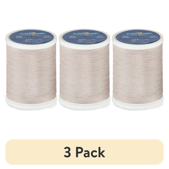 (3 pack) Hello Hobby Gainsboro Gray 100% Polyester All Purpose Thread, 300 Yards