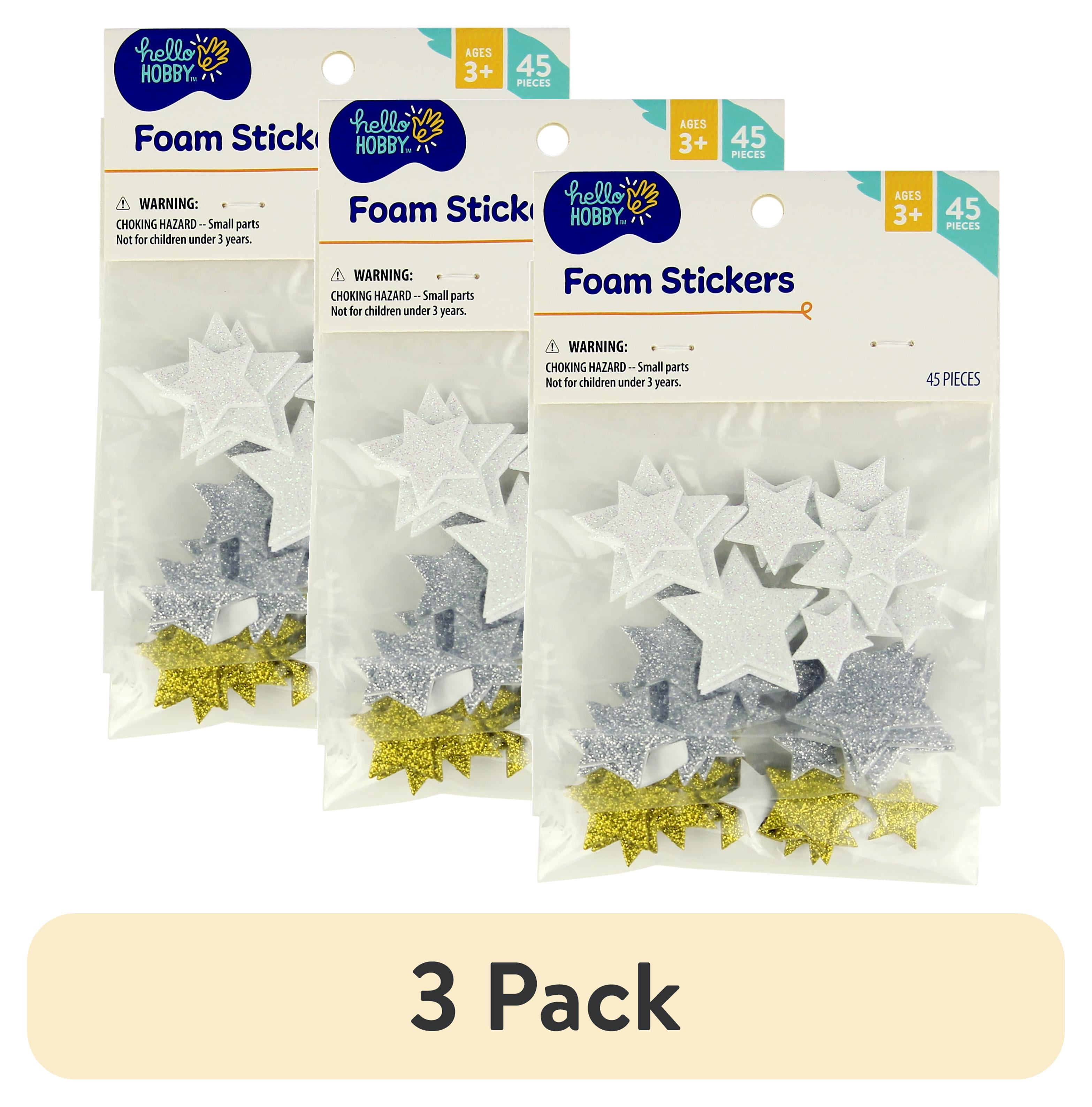 (3 pack) Hello Hobby Glitter Foam Star Stickers, Multicolor Die-Cut Shapes, Soft Texture