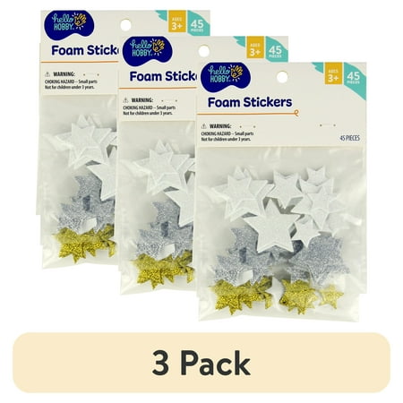 (3 pack) Hello Hobby Glitter Multicolor Foam Stickers - Stars