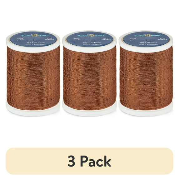 (3 pack) Hello Hobby Hazelnut Brown 100% Polyester All Purpose Thread, 300 Yards