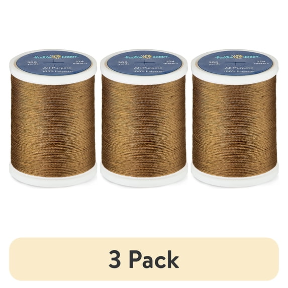 (3 pack) Hello Hobby Honey Oak Brown 100% Polyester All Purpose Thread, 300 Yards