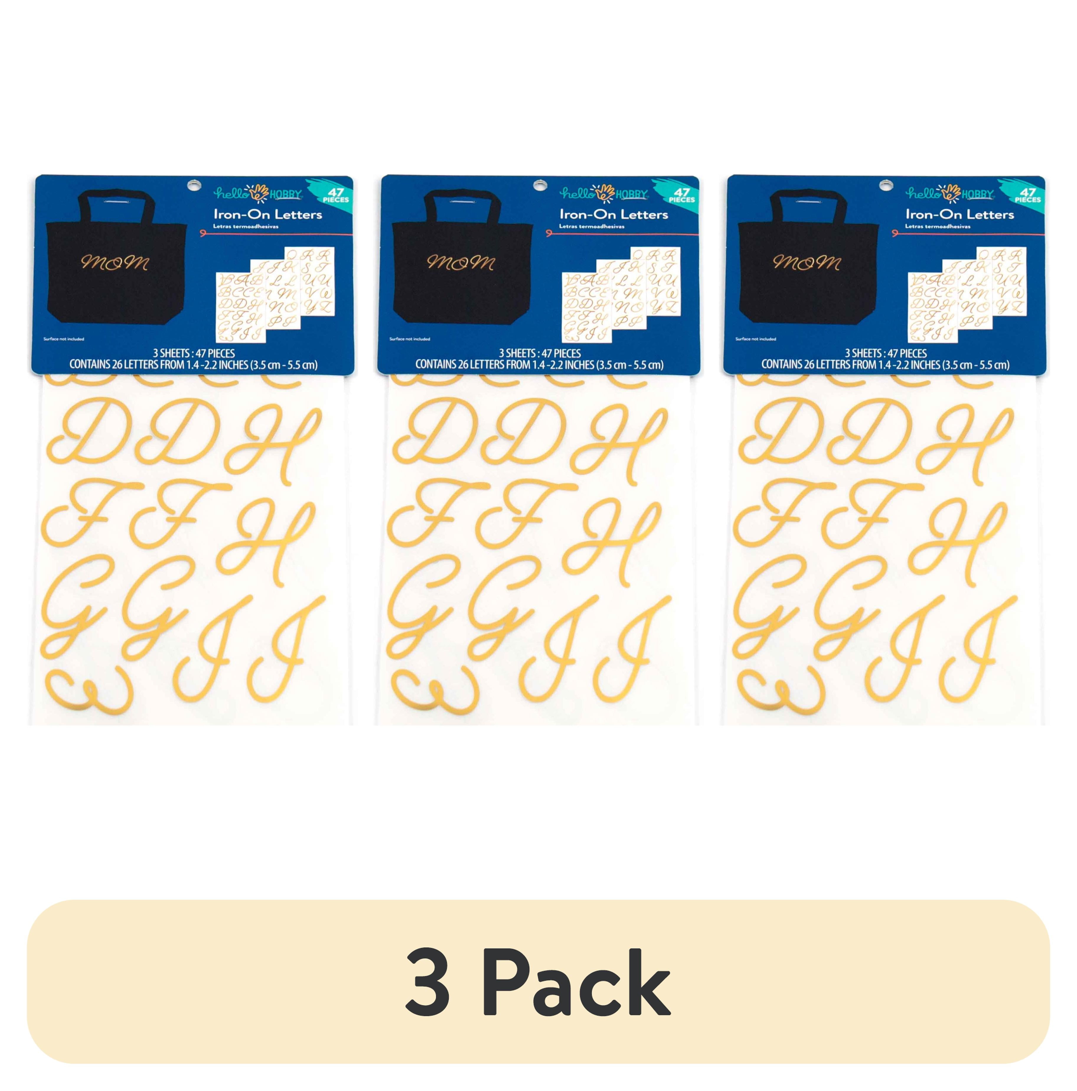 (3 pack) Hello Hobby Iron-on Gold Foil Script Letters, 47 Pieces