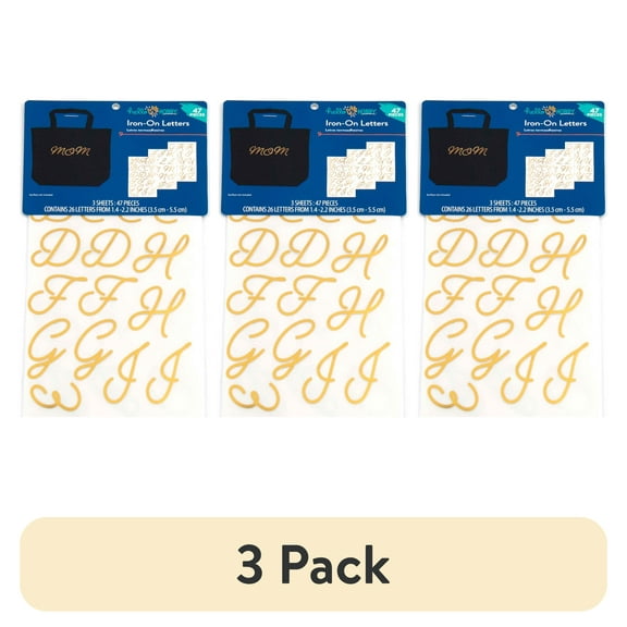 (3 pack) Hello Hobby Iron-on Gold Foil Script Letters, 47 Pieces