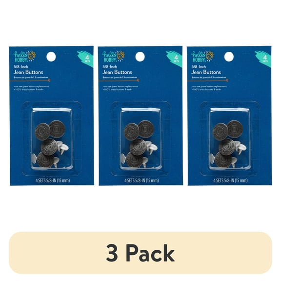 (3 pack) Hello Hobby 5/8-Inch Jean Buttons Pack of 10 with Durable Brass Finish