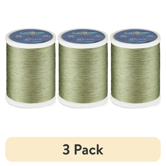 (3 pack) Hello Hobby Khaki Beige 100% Polyester All Purpose Thread, 300 Yards