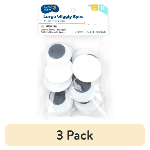 (3 pack) Hello Hobby Large Black and White Plastic Wiggly Eyes, 12-Pack