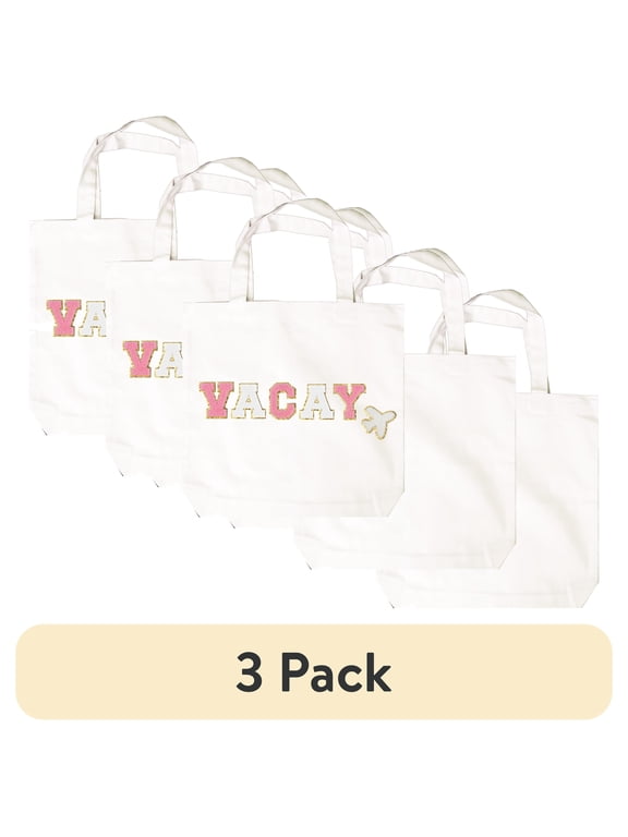 (3 pack) Hello Hobby Large White Canvas Open Tote Bags with Straps, 3 Pack