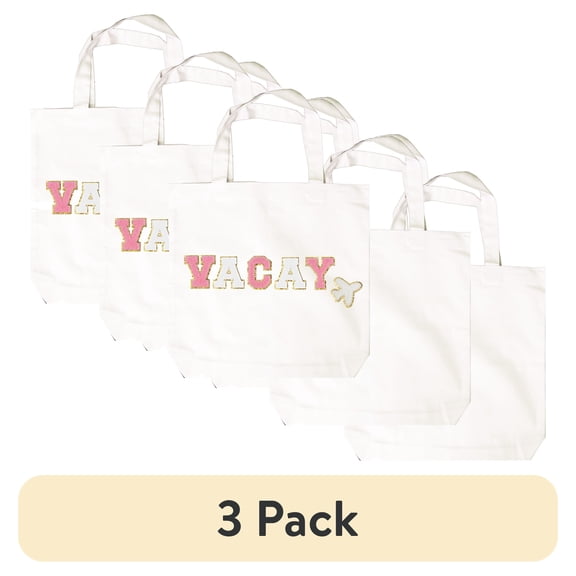 (3 pack) Hello Hobby Large White Canvas Open Tote Bags with Straps, 3 Pack