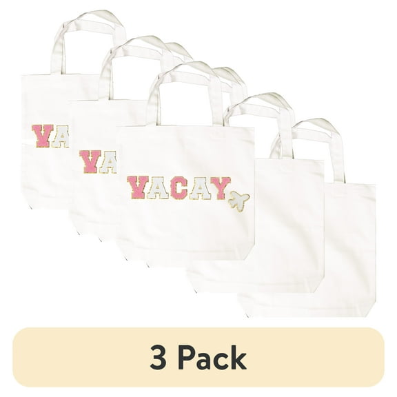 (3 pack) Hello Hobby, Large White Canvas Open Tote Bag with Straps, 13.5” x 13.5” x 3.5”, 3 pack