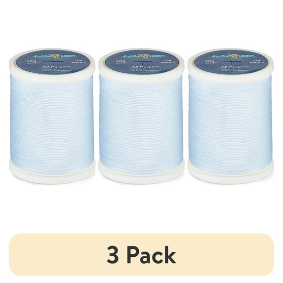 (3 pack) Hello Hobby Light Blue 100% Polyester All Purpose Thread, 300 Yards