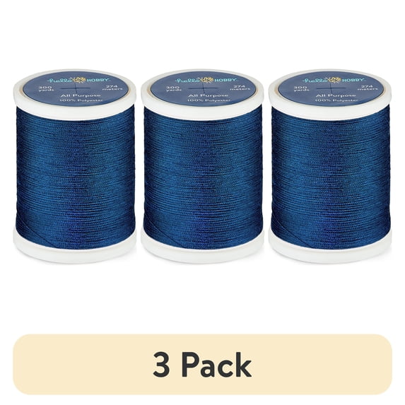 (3 pack) Hello Hobby Light Navy 100% Polyester All Purpose Thread, 300 Yards