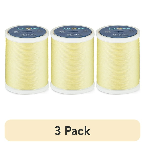 (3 pack) Hello Hobby Light Yellow 100% Polyester All Purpose Thread, 300 Yards