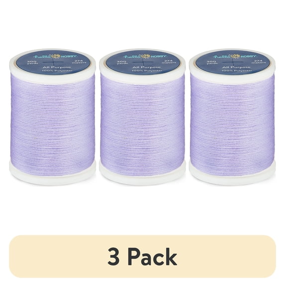 (3 pack) Hello Hobby Lilac Purple 100% Polyester All Purpose Thread, 300 Yards