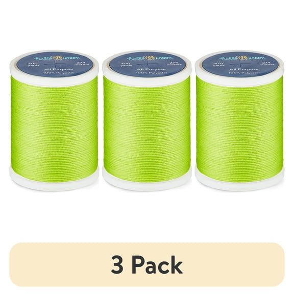 (3 pack) Hello Hobby Lime Green 100% Polyester All Purpose Thread, 300 Yards