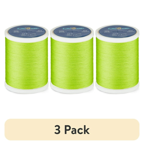 (3 pack) Hello Hobby Lime Green 100% Polyester All Purpose Thread, 300 Yards
