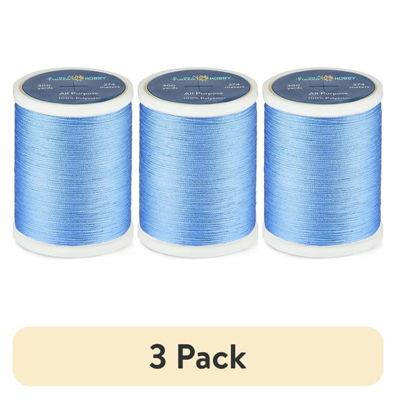 (3 pack) Hello Hobby Mid Blue 100% Polyester All Purpose Thread, 300 Yards