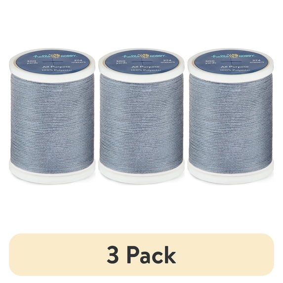 (3 pack) Hello Hobby Mid Gray 100% Polyester All Purpose Thread, 300 Yards