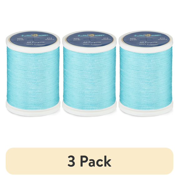 (3 pack) Hello Hobby Mid Green Blue 100% Polyester All Purpose Thread, 300 Yards