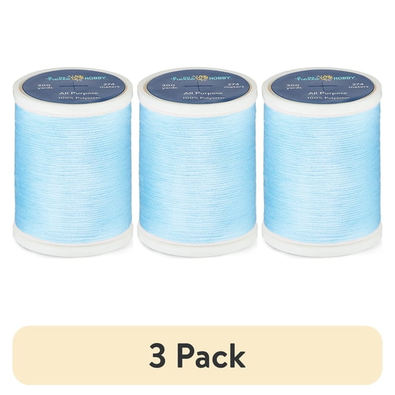(3 pack) Hello Hobby Mid Ice Blue 100% Polyester All Purpose Thread, 300 Yards