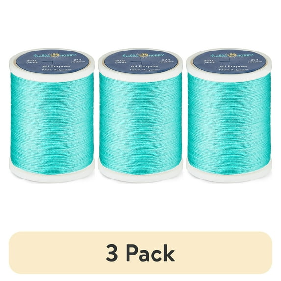 (3 pack) Hello Hobby Mid Turquoise 100% Polyester All Purpose Thread, 300 Yards