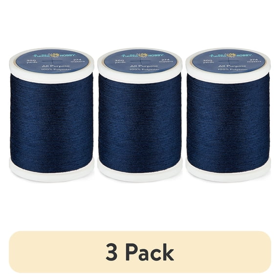 (3 pack) Hello Hobby Midnight Blue 100% Polyester All Purpose Thread, 300 Yards