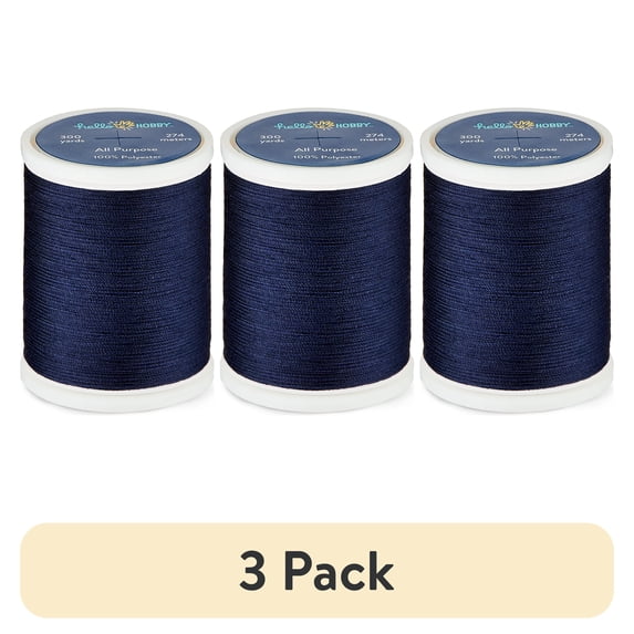 (3 pack) Hello Hobby Midnight Marine Blue 100% Polyester All Purpose Thread, 300 Yards