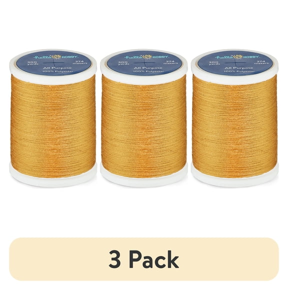 (3 pack) Hello Hobby Mustard Yellow 100% Polyester All Purpose Thread, 300 Yards
