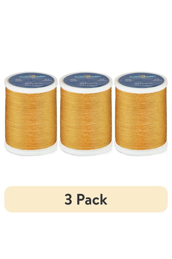 (3 pack) Hello Hobby Mustard Yellow 100% Polyester All Purpose Thread, 300 Yards