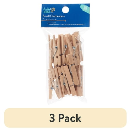 (3 pack) Hello Hobby Natural Brown Small Clothespins, 25 Count