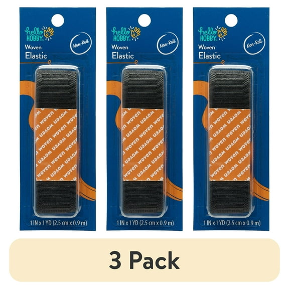 (3 pack) Hello Hobby Non-Roll Elastic, 1" x 1 yd, Black