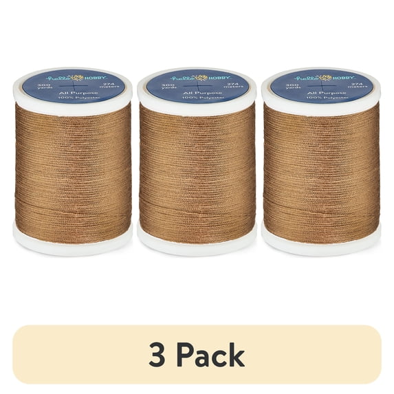 (3 pack) Hello Hobby Nutmeg Brown 100% Polyester All Purpose Thread, 300 Yards