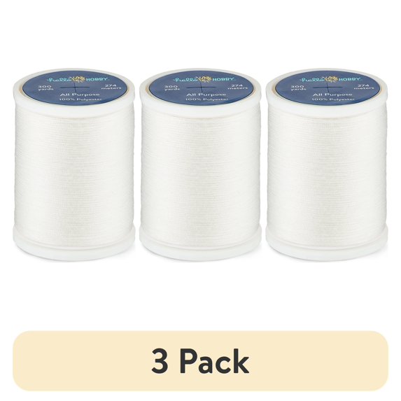 (3 pack) Hello Hobby Off-White 100% Polyester All Purpose Thread, 300 Yards