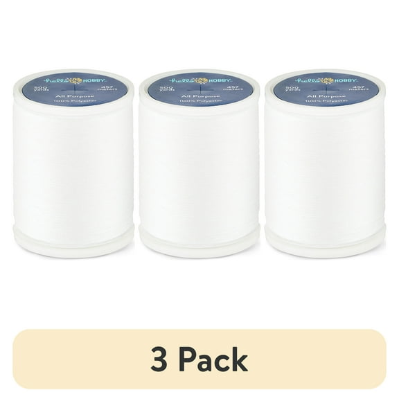 (3 pack) Hello Hobby Off-White 100% Polyester All Purpose Thread, 500 Yards